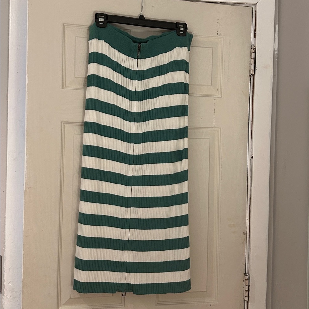 Green and White Striped Skirt
